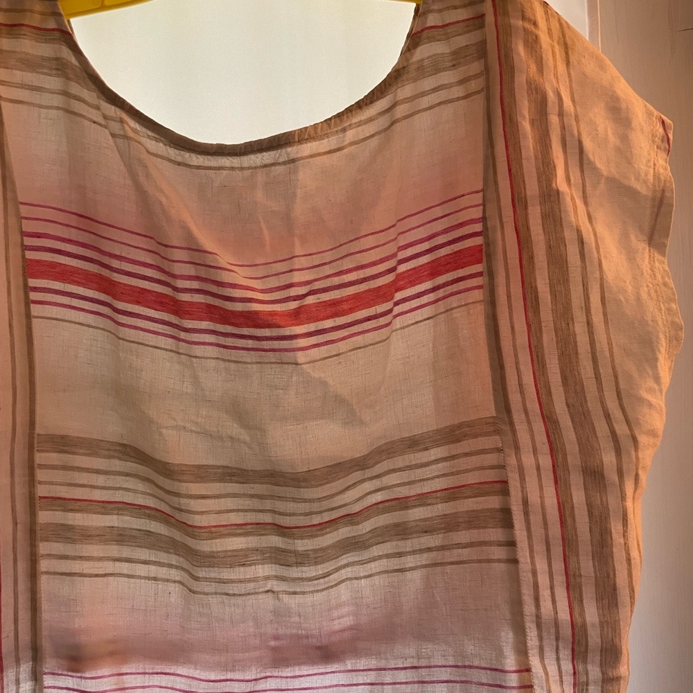 Multicolor Striped Linen Women's Cropped Top Size L Cap Sleeves